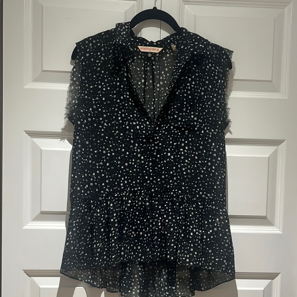 Rebecca Taylor Black and White Asymmetrical Ruffled Blouse